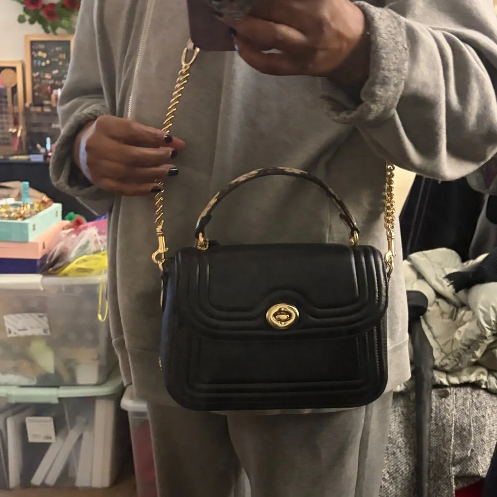 Coach Black Crossbody Bag with Gold and Snakeskin Straps - Picture 6 of 8